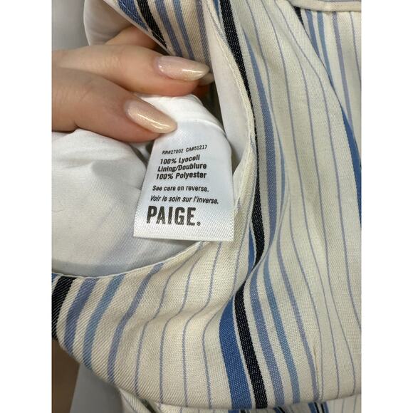 Paige Meade Stripe Jumpsuit Blue White Crop Leg Pockets Belt 4 - Picture 8 of 9